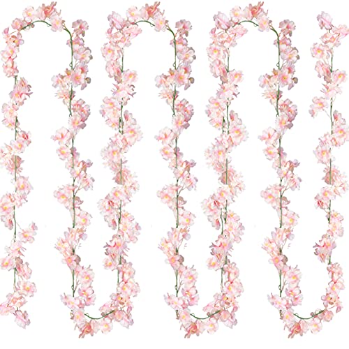 Sggvecsy Cherry Blossom Garland Artificial Cherry Flower Vines 2 Pack Hanging Silk Flowers Garland for Home Wedding Garden Party Arch Office Decor Pink