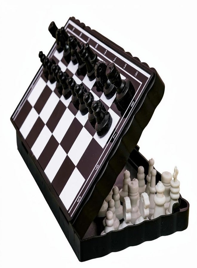 Space Enterprises Educational Mini Chess Set Pocket Size with Folding Magnetic Board Toy for Kids (Black and White) - Image 1
