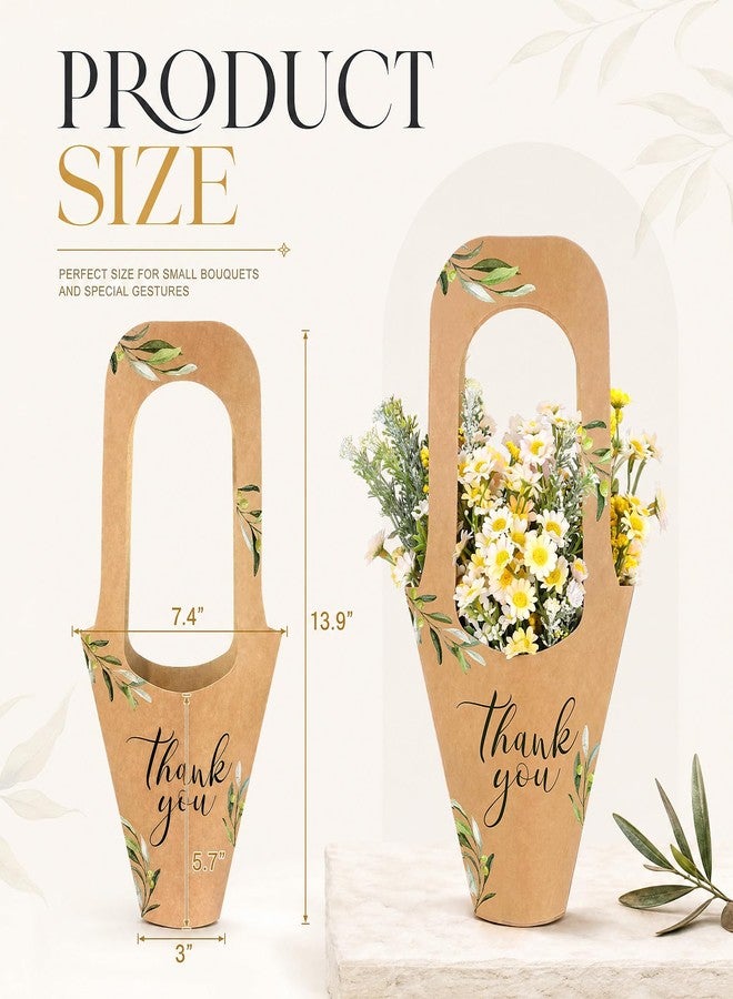 Kolldenn 50 Pack Wedding Gift Bags with Handle Kraft Paper Flower Bags Thank You Floral Wrapping Flower Bouquet Holder for Bar Bridal Baby Shower Birthday Small Business Party Decor - Image 2