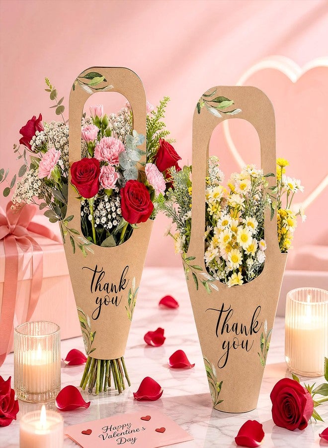 Kolldenn 50 Pack Wedding Gift Bags with Handle Kraft Paper Flower Bags Thank You Floral Wrapping Flower Bouquet Holder for Bar Bridal Baby Shower Birthday Small Business Party Decor - Image 5
