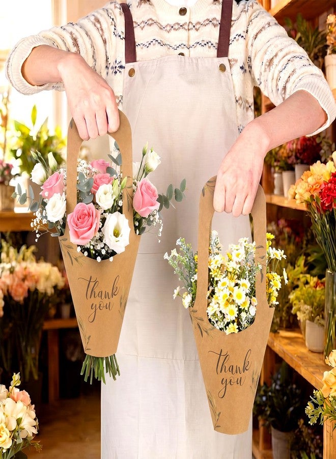 Kolldenn 50 Pack Wedding Gift Bags with Handle Kraft Paper Flower Bags Thank You Floral Wrapping Flower Bouquet Holder for Bar Bridal Baby Shower Birthday Small Business Party Decor - Image 4