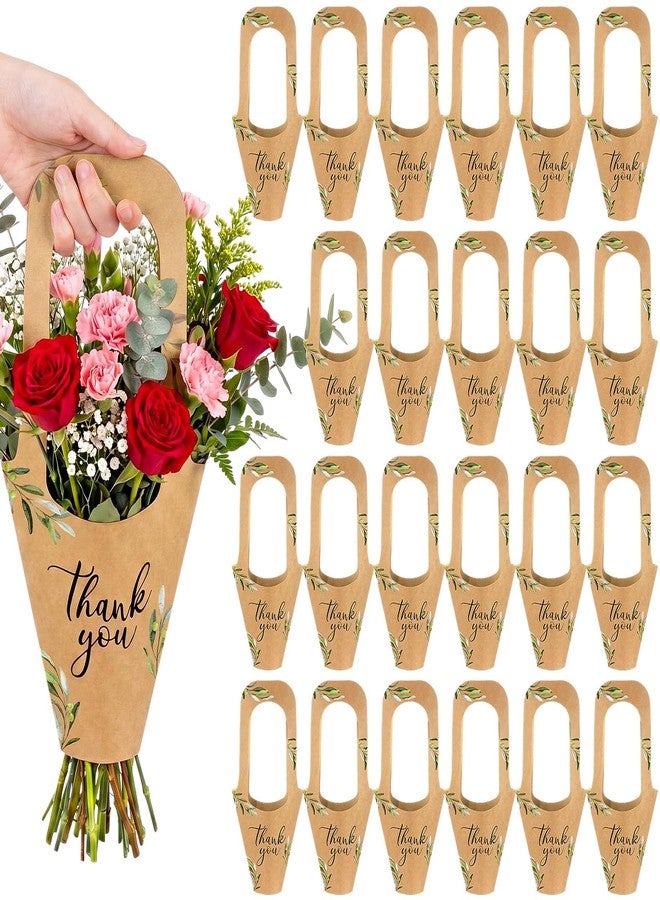 Kolldenn 50 Pack Wedding Gift Bags with Handle Kraft Paper Flower Bags Thank You Floral Wrapping Flower Bouquet Holder for Bar Bridal Baby Shower Birthday Small Business Party Decor - Image 1