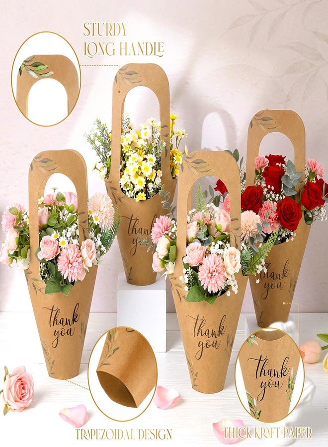 Kolldenn 50 Pack Wedding Gift Bags with Handle Kraft Paper Flower Bags Thank You Floral Wrapping Flower Bouquet Holder for Bar Bridal Baby Shower Birthday Small Business Party Decor - Image 3