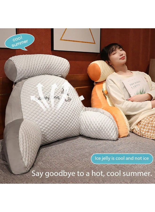 Sitting Reading Pillow, Sit Up Back Support Cushion with Armsrest for Resting in Bed Couch Chair or Floor, Back Support Pillow for Kids & Adult Reading Watching TV Gaming (Light Grey - Cat, 70*50cm) - Image 3
