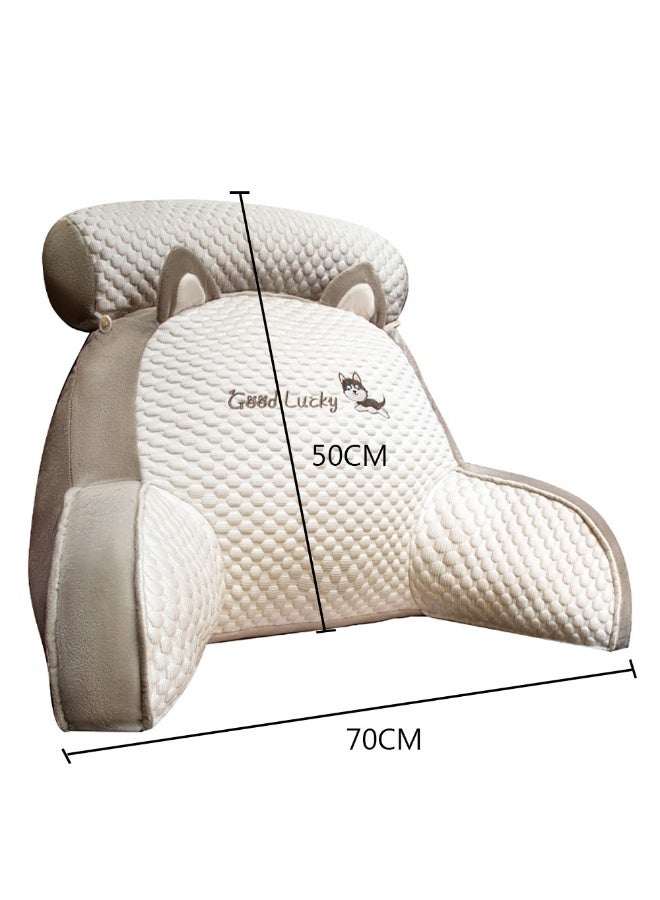 Sitting Reading Pillow, Sit Up Back Support Cushion with Armsrest for Resting in Bed Couch Chair or Floor, Back Support Pillow for Kids & Adult Reading Watching TV Gaming (Light Grey - Cat, 70*50cm) - Image 2