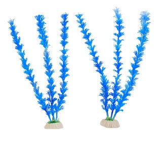 2PCS Artificial Aquarium Plants Plastic Fish Tank Plants Decorations Aquatic Plant Colorful Water Plant (Blue & White, Large)