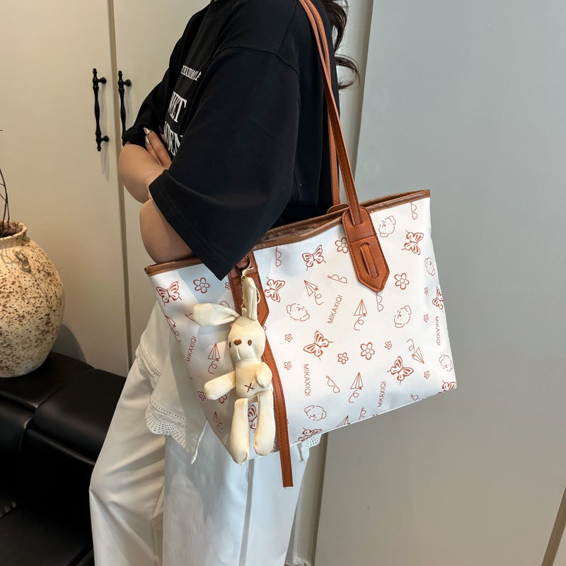 New Fashion Handbag Women'S Trendy Simple Contrast Color Printed Tote Bag Cute Niche Shoulder Bag - Image 5