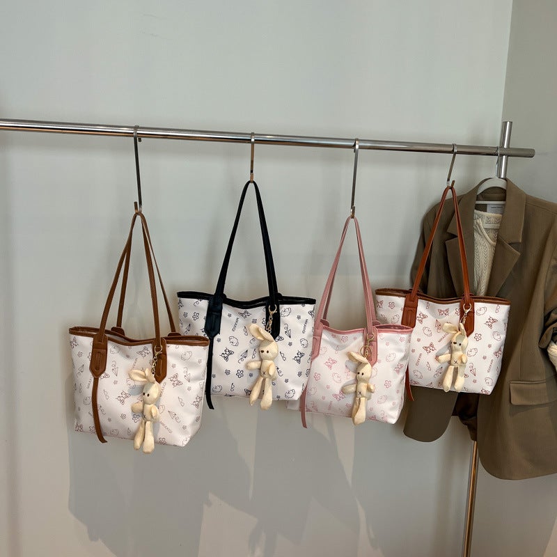 New Fashion Handbag Women'S Trendy Simple Contrast Color Printed Tote Bag Cute Niche Shoulder Bag - Image 3