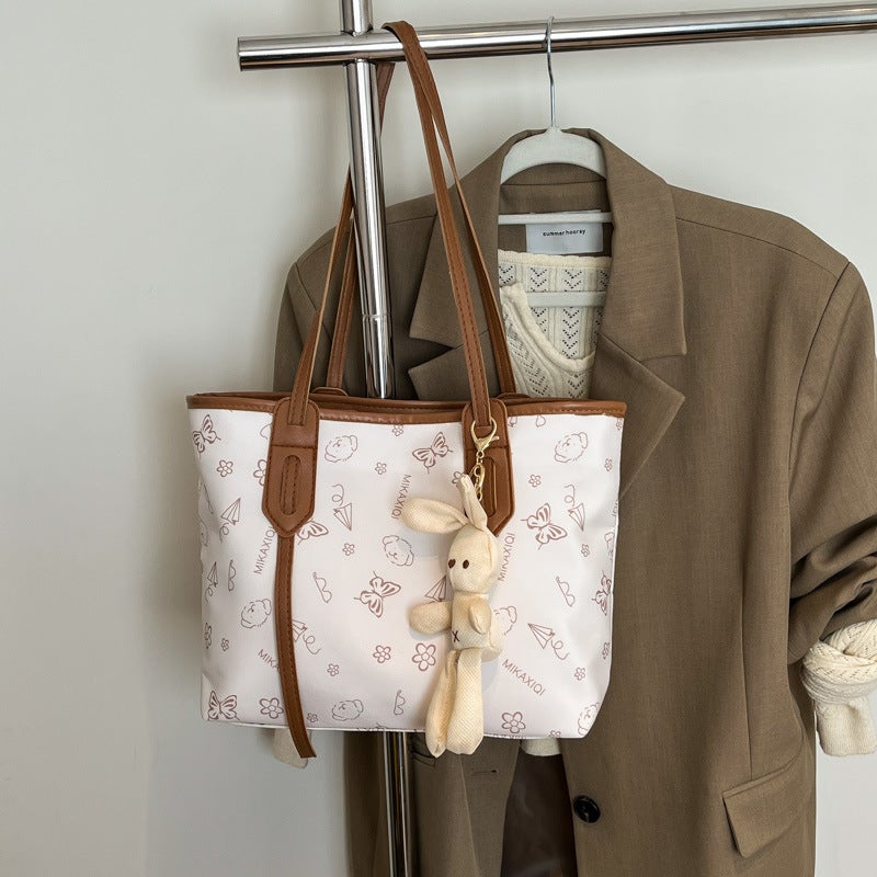 New Fashion Handbag Women'S Trendy Simple Contrast Color Printed Tote Bag Cute Niche Shoulder Bag - Image 1