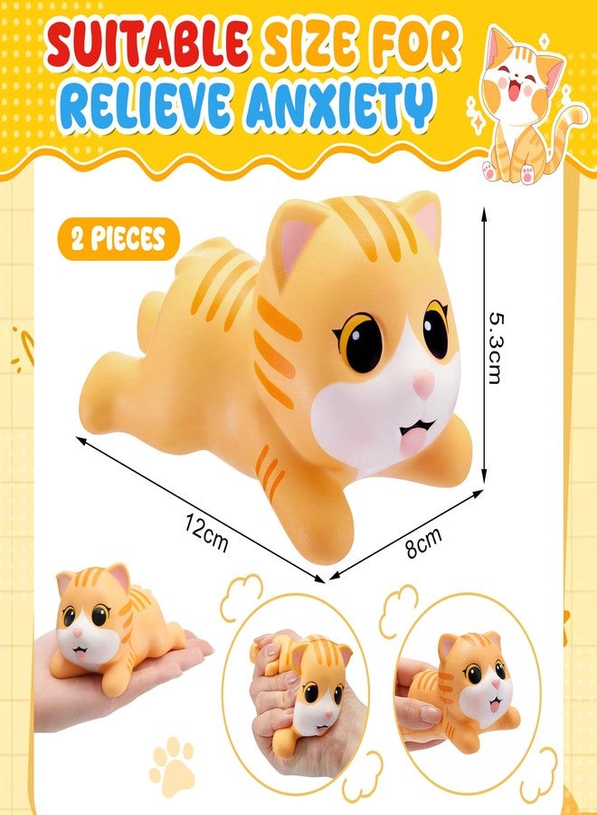 Hungdao 2 Pcs Orange Cat Tabby Stress Toys PU Foam Cat Stress Balls Squeeze Sensory Toys Funny Appreciation Gift for Anxiety Relief Prize Fidget Party Favor Adults Cute Office Desk Accessory - Image 2