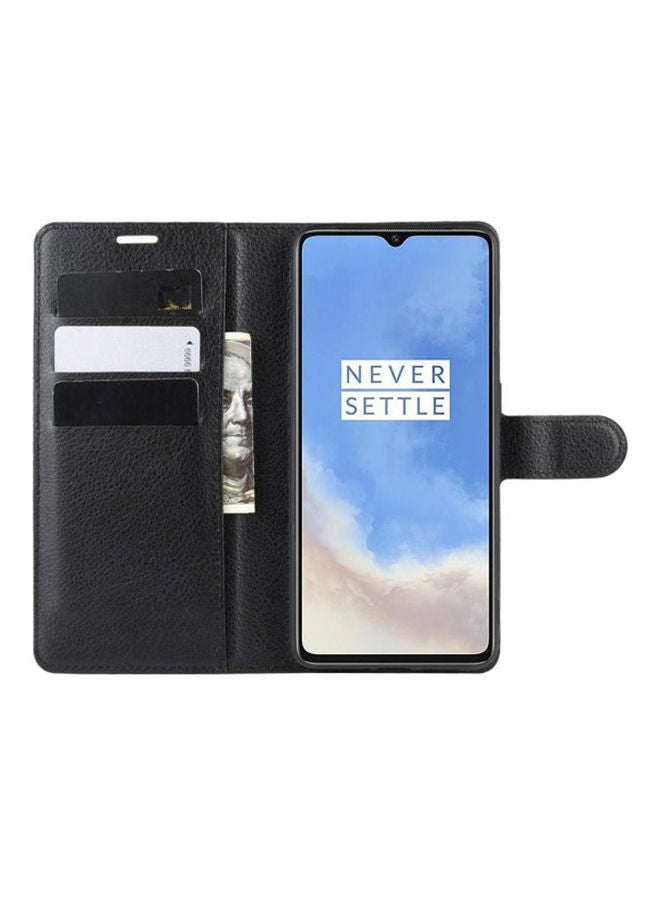 NIBEMINENT Case For Oneplus 7T Case, Luxury Slim Pu Leather Flip Protective Magnetic Wallet Cover With Card Slot And Stand Black 
