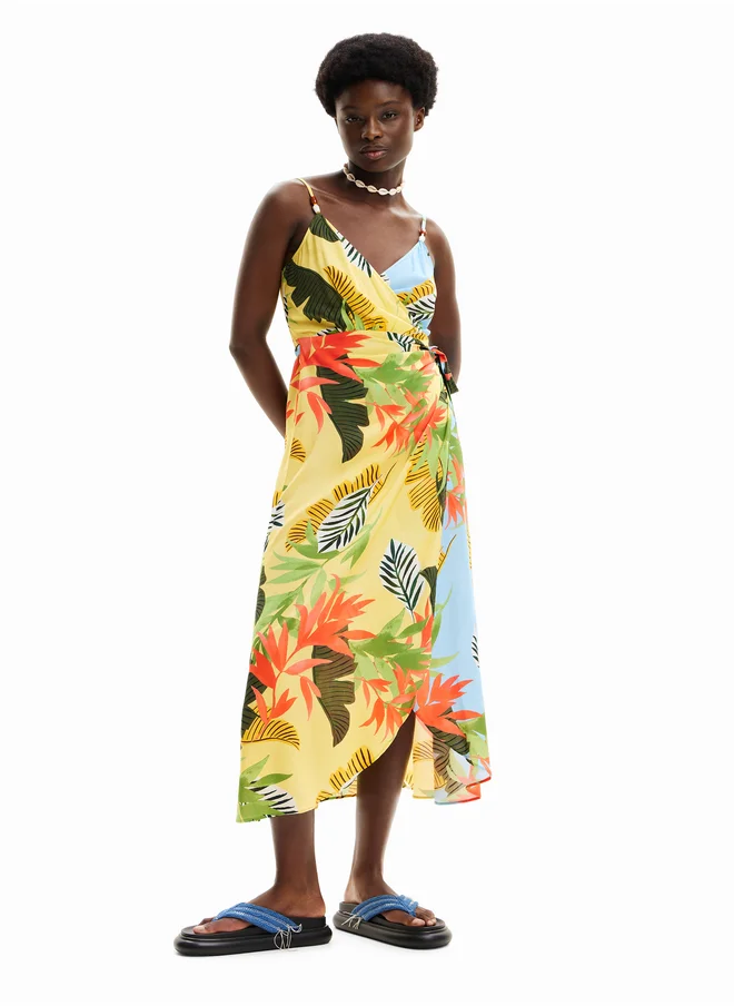 DESIGUAL Tropical Wrap Midi Dress