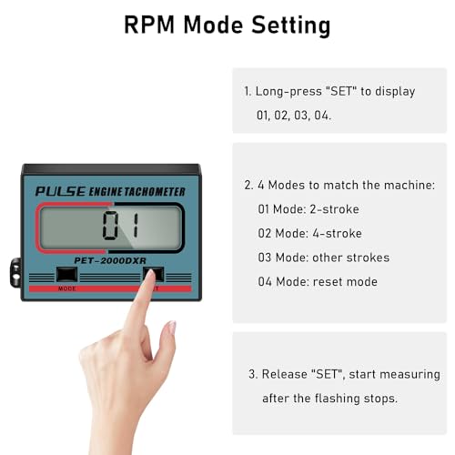 Linkstyle Digital Tachometer, 2 Stroke 4 Stroke Small Engine Tachometer, Chainsaw Tach Gauge Tach Meter, Inductive Pulse for Lawnmower Weedwhacker Cropper Car Boat - Image 3