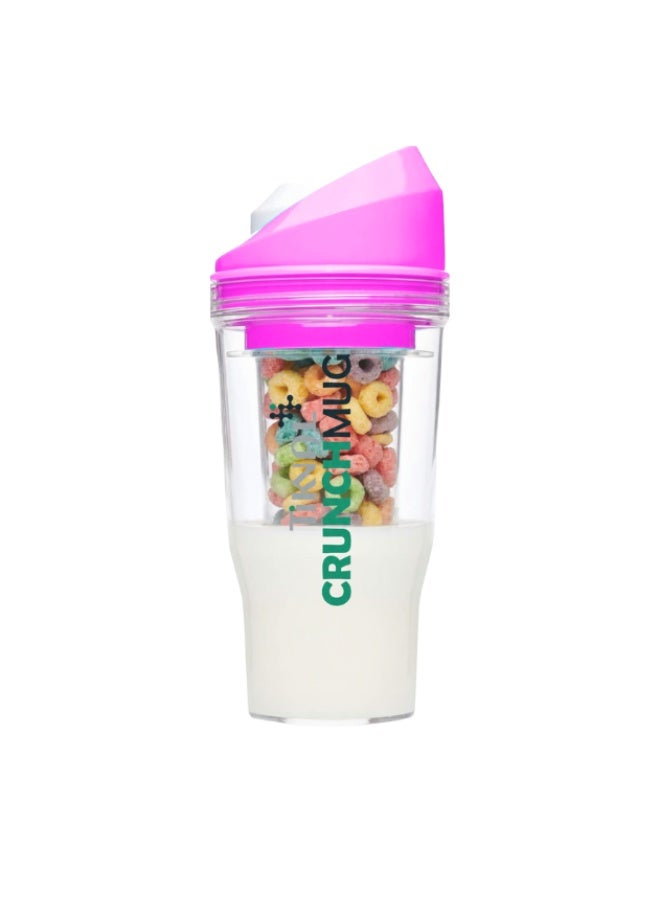 TIKNAL Crunch Mug Portable Breakfast Cup – For Cereal and Milk On-the-Go, Keeps Crunch Fresh, 12 oz Capacity – Practical XL Size for Morning Commutes and Travel - Pink - Image 1