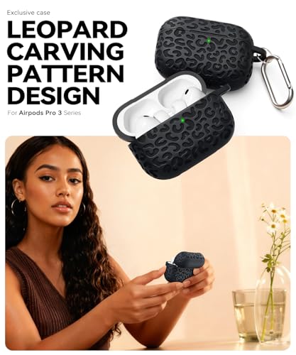 MCTOPZO Leopard Carving for AirPods Pro 3 Case 2025,Pattern Design Cute Soft Silicone Protective Cover for Man/Women/Girly - with Keychain &Cleaning Kit (A-Black) - Image 5