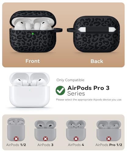 MCTOPZO Leopard Carving for AirPods Pro 3 Case 2025,Pattern Design Cute Soft Silicone Protective Cover for Man/Women/Girly - with Keychain &Cleaning Kit (A-Black) - Image 2
