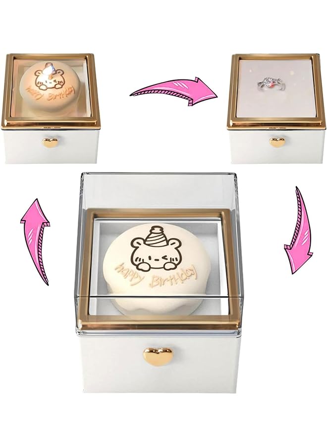 erorex Birthday Gifts for Women, Cute Bear Cake Rotating Ring Box, 360° Flip Pop-Up Gift Box with Candle Holder, Romantic Surprise for Proposal, Engagement, Wedding, Anniversary & Special Occasions  - Image 1