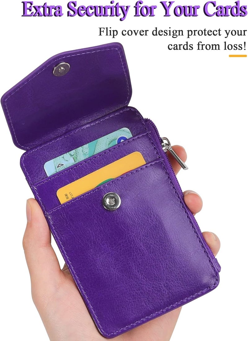 Teskyer Badge Holder with Side Zip Pocket, Multiple Card Slots Leather ID Holder Wallet with Neck Lanyard for Office Staffs, Teachers/Students, Couriers, Workers, Purple - Image 5