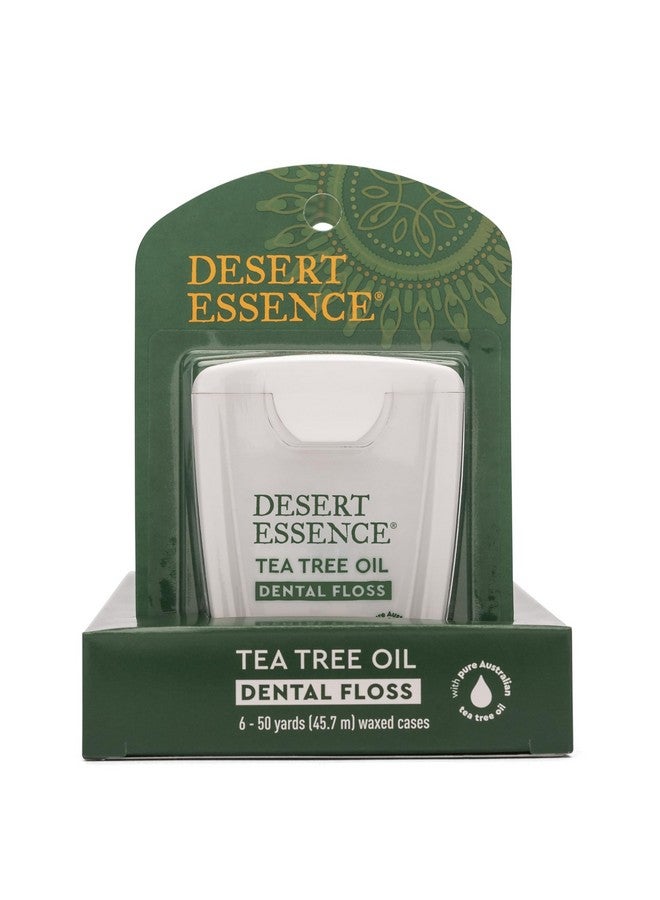 خيط تنظيف الأسنان Desert Essence، بخلاصة شجرة الشاي، 50 ياردة - خالٍ من الجلوتين - خالٍ من القسوة - مشمع طبيعيًا بشمع النحل - خيط تنظيف بدون تمزيق - زيت شجرة الشاي - يزيل البلاك والتراكمات، عبوة من 6 قطع - Image 1