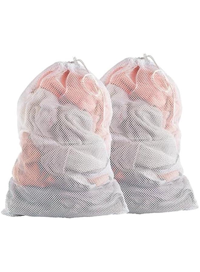 هوكور كيس غسيل شبكي كبير 29 × 39 انش، اكياس غسيل شبكية شديدة التحمل برباط قابل للقفل، بطانة سلة غسيل قابلة للغسل في الغسالة، للسفر والتخزين، ابيض، قطعتين - Image 1