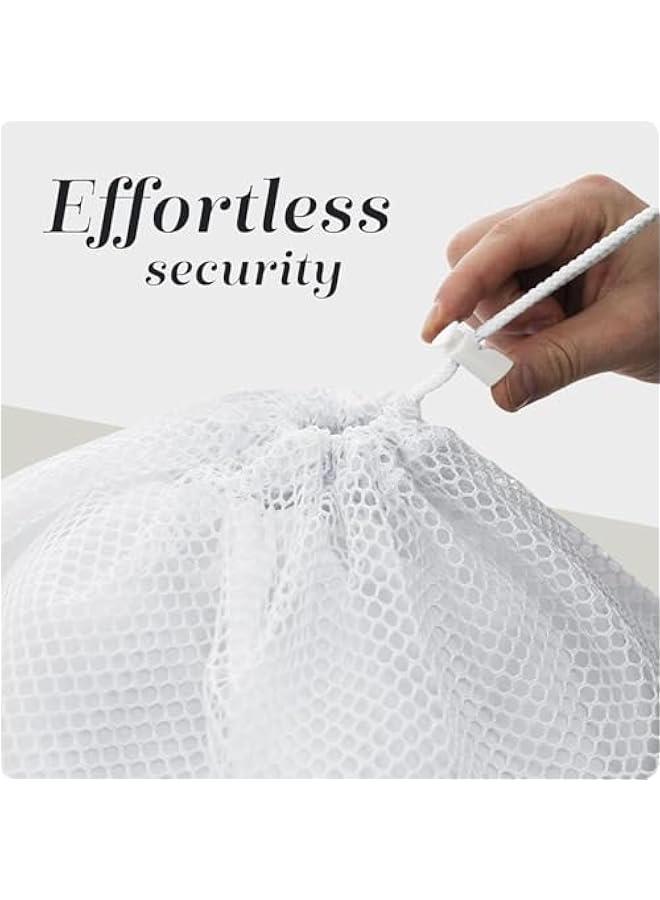 هوكور كيس غسيل شبكي كبير 29 × 39 انش، اكياس غسيل شبكية شديدة التحمل برباط قابل للقفل، بطانة سلة غسيل قابلة للغسل في الغسالة، للسفر والتخزين، ابيض، قطعتين - Image 3