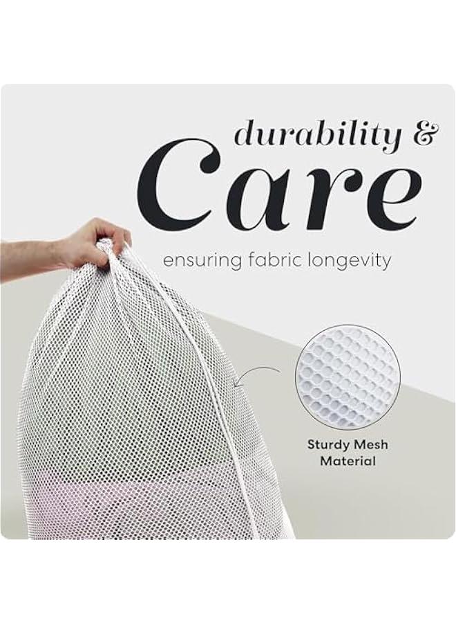 هوكور كيس غسيل شبكي كبير 29 × 39 انش، اكياس غسيل شبكية شديدة التحمل برباط قابل للقفل، بطانة سلة غسيل قابلة للغسل في الغسالة، للسفر والتخزين، ابيض، قطعتين - Image 4