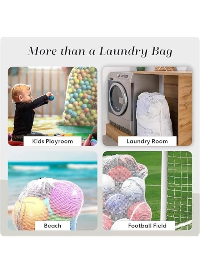 هوكور كيس غسيل شبكي كبير 29 × 39 انش، اكياس غسيل شبكية شديدة التحمل برباط قابل للقفل، بطانة سلة غسيل قابلة للغسل في الغسالة، للسفر والتخزين، ابيض، قطعتين - Image 5