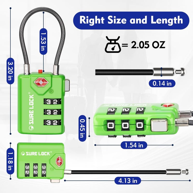 SURE LOCK أقفال سفر متوافقة مع TSA من SURE LOCK، مؤشر الفحص، أقراص سهلة القراءة معتمدة من TSA مصنوعة من سبائك الزنك - Image 3
