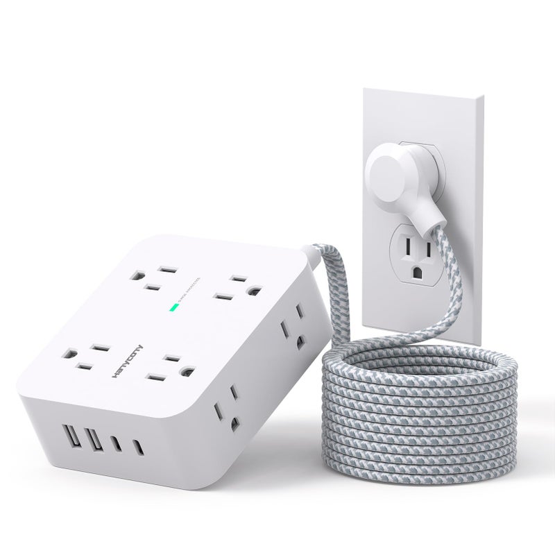HANYCONY Surge Protector Power Strip 15 Ft Long Cord, HANYCONY Extension Cord 15 Feet with 8 Outlets 4 USB Ports(2 USB C), Flat Plug, Desk Charging Station for Home Office College Dorm Room Essentials - Image 1