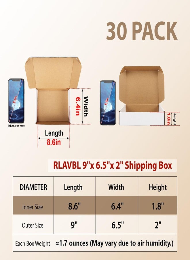 مجموعة صناديق شحن RLAVBL، مقاس 9 × 6.5 × 2 بوصة، 30 صندوقًا، صندوق كرتوني أبيض صغير مموج، صناديق بريدية لتعبئة الشركات الصغيرة - Image 2