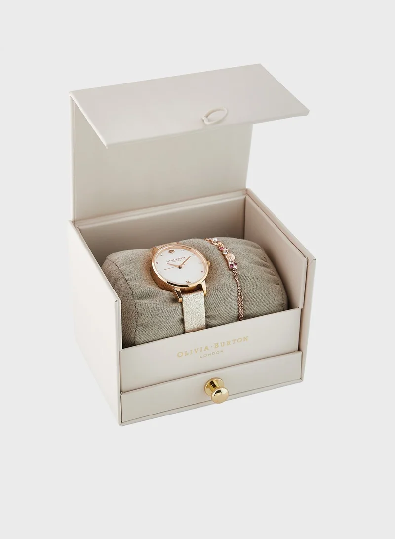 OLIVIA BURTON White & Stone & Pearl & Shell Stud & Star Fish Stud Analog Watch