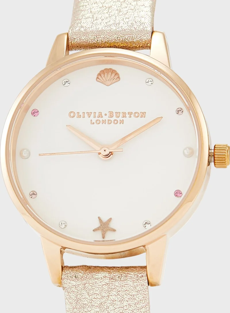 OLIVIA BURTON White & Stone & Pearl & Shell Stud & Star Fish Stud Analog Watch