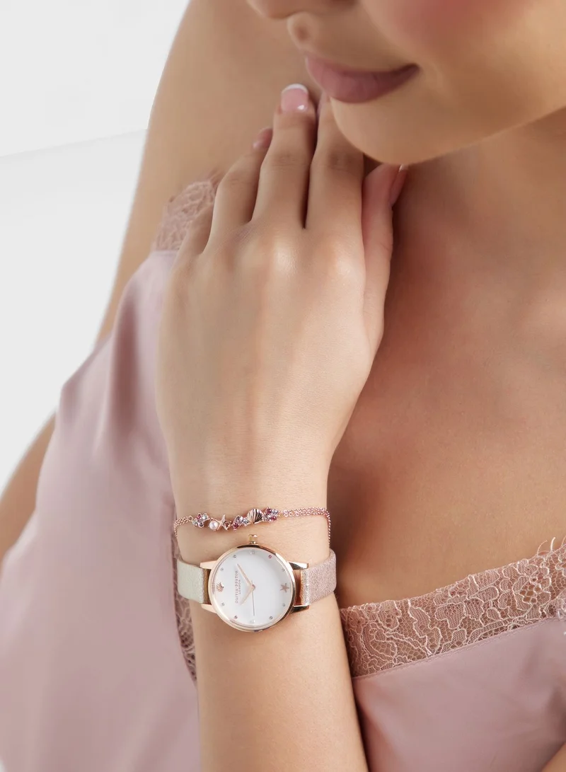 OLIVIA BURTON White & Stone & Pearl & Shell Stud & Star Fish Stud Analog Watch