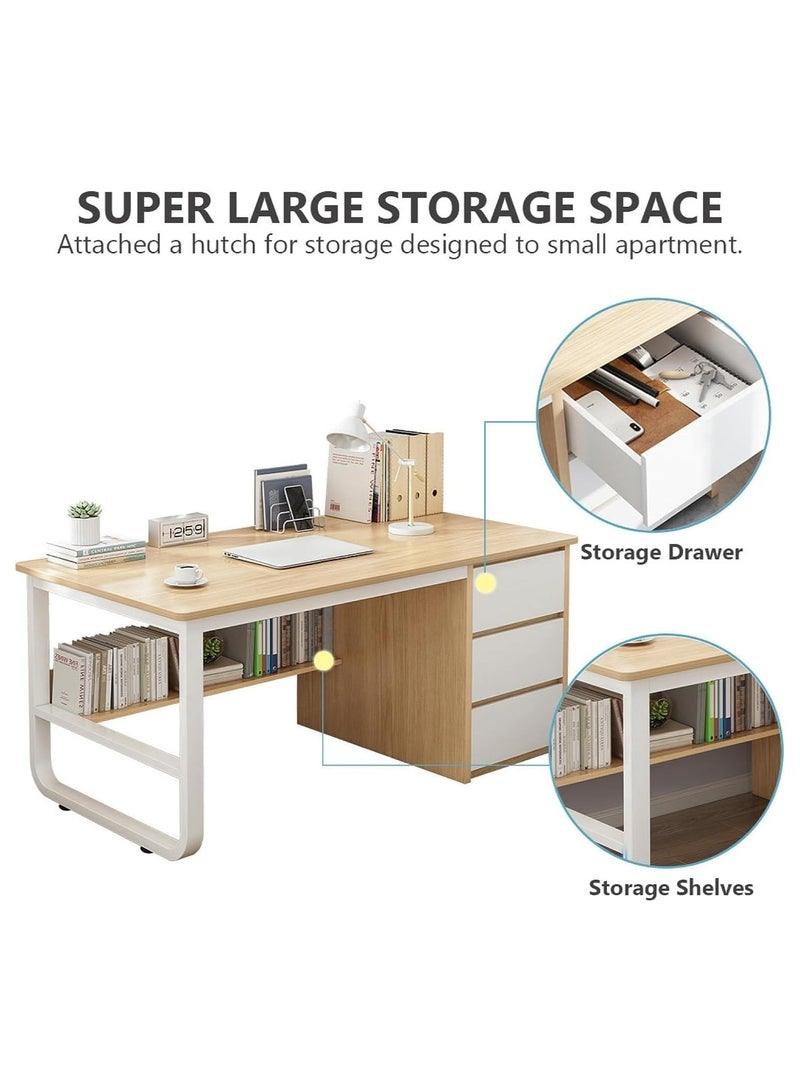 اليسا مكتب خشبي كبير حديث 140 سم - طاولة كمبيوتر للمكتب المنزلي مع 3 أدراج تخزين، ومحطة عمل واسعة للدراسة والكتابة - Image 2