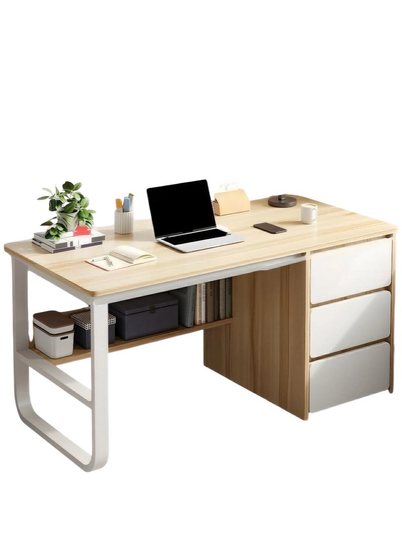 اليسا مكتب خشبي كبير حديث 140 سم - طاولة كمبيوتر للمكتب المنزلي مع 3 أدراج تخزين، ومحطة عمل واسعة للدراسة والكتابة - Image 1