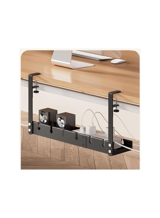 promass Extendable Under Desk Cable Management Tray No Drilling Metal Cable Management Tray Under Desk with Clamp, Retractable Power Strip Cord Holder for Wire Management (Black) - Image 3