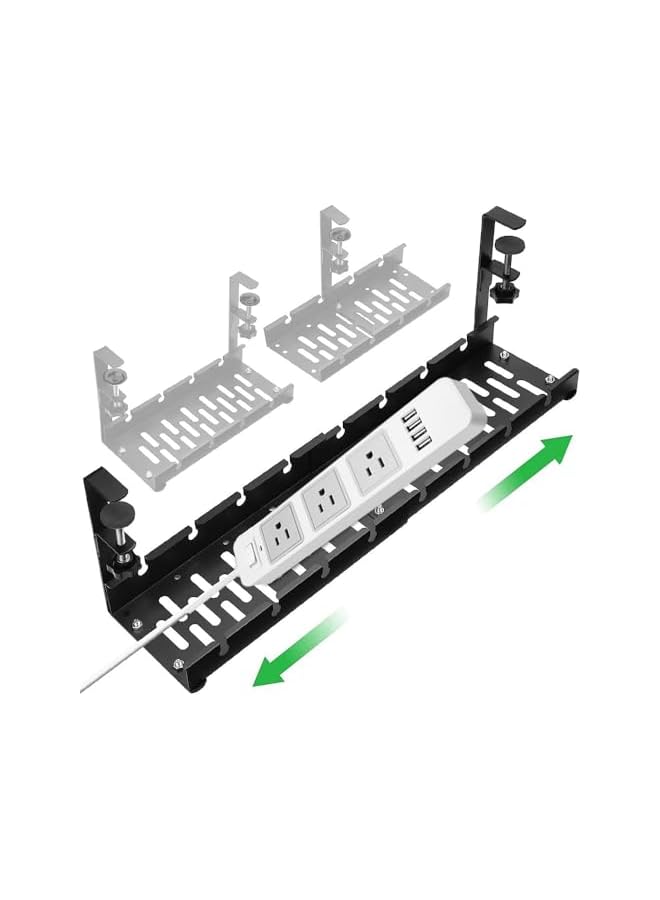 promass Extendable Under Desk Cable Management Tray No Drilling Metal Cable Management Tray Under Desk with Clamp, Retractable Power Strip Cord Holder for Wire Management (Black) - Image 4
