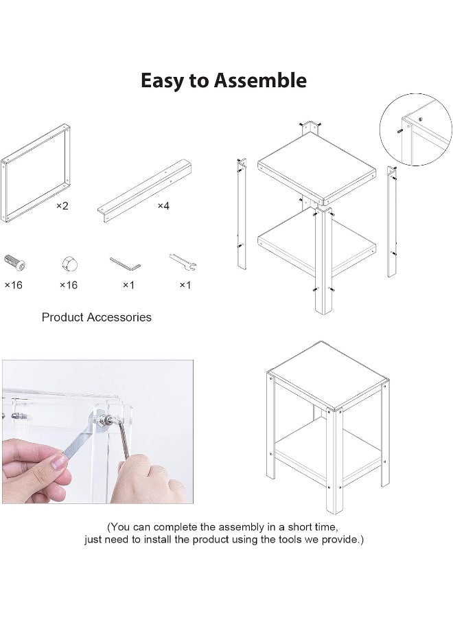 TPGP طاولة جانبية أكريليك للمساحات الصغيرة، طاولة سرير صغيرة/طاولة بجانب السرير، طاولة نهاية لتزيين المنزل لغرفة المعيشة، غرفة النوم، 2 طبقة، سهلة التجميع، 15.6" ل x 12.6" ع x 20.5" ر، شفافة - Image 3