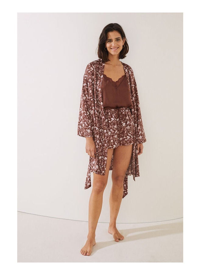 women'secret Printed satin midi dressing gown - robe only - Image 2