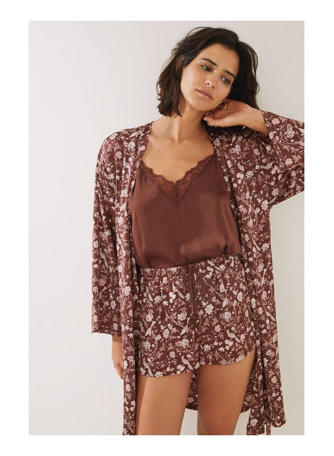 women'secret Printed satin midi dressing gown - robe only - Image 3
