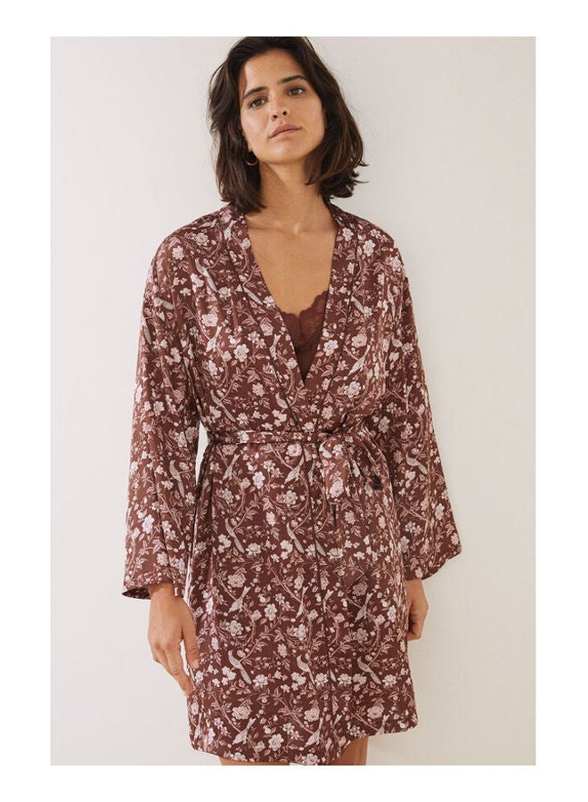 women'secret Printed satin midi dressing gown - robe only - Image 1