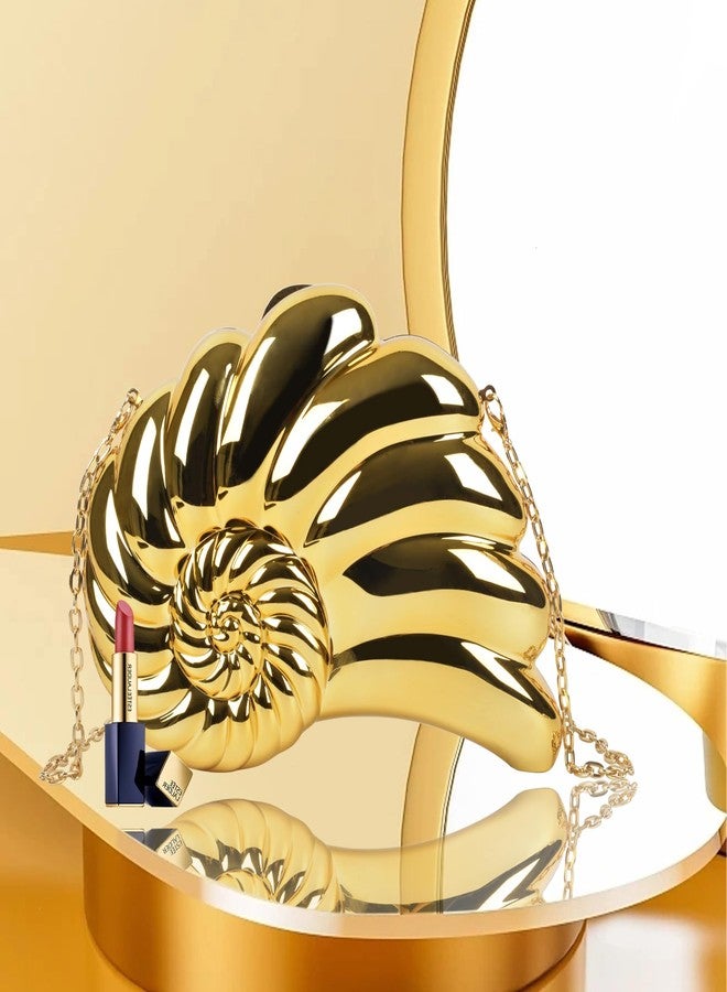 QZUnique Gold Acrylic Purse Clutch for Women - Conch Metal Evening Bag with Detachable Chain, Formal Prom Wedding Party Dressy Handbag - Image 4
