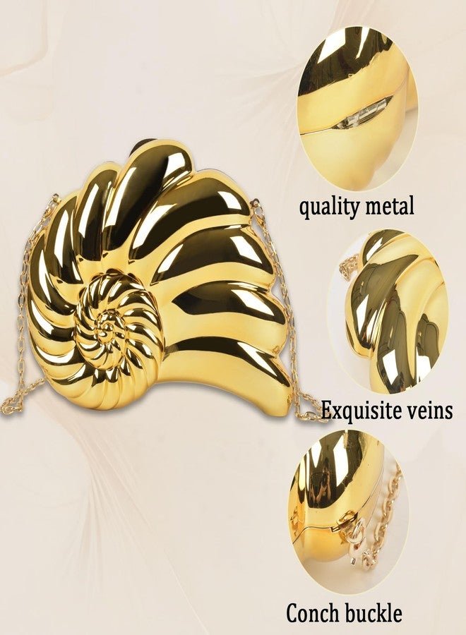 QZUnique Gold Acrylic Purse Clutch for Women - Conch Metal Evening Bag with Detachable Chain, Formal Prom Wedding Party Dressy Handbag - Image 3