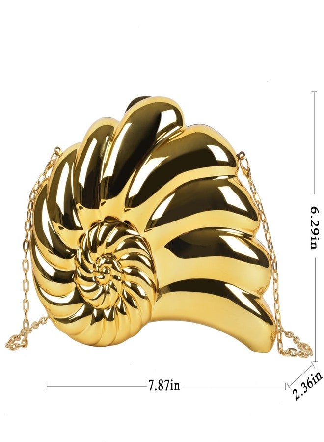 QZUnique Gold Acrylic Purse Clutch for Women - Conch Metal Evening Bag with Detachable Chain, Formal Prom Wedding Party Dressy Handbag - Image 2
