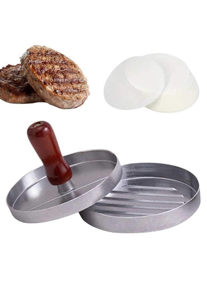 Beauenty Burger Patty Mould, Burger Patty | Detachable Handle Non Stick Hamburger Path Round Molds with 100 Sheets Oil Paper for Beef, Fish and Cooking Meatballs  - Image 1