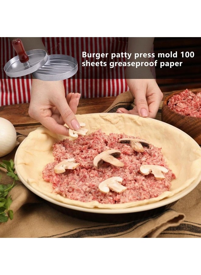 Beauenty Burger Patty Mould, Burger Patty | Detachable Handle Non Stick Hamburger Path Round Molds with 100 Sheets Oil Paper for Beef, Fish and Cooking Meatballs  - Image 2