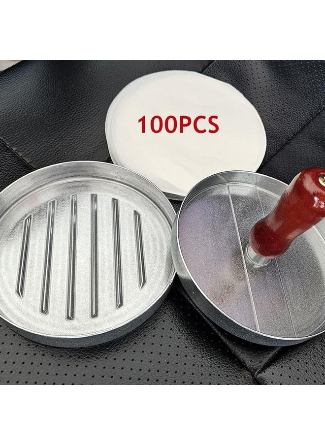 Beauenty - Burger Patty Mould, Burger Patty | Detachable Handle Non Stick Hamburger Path Round Molds with 100 Sheets Oil Paper for Beef, Fish and Cooking Meatballs - Image 1
