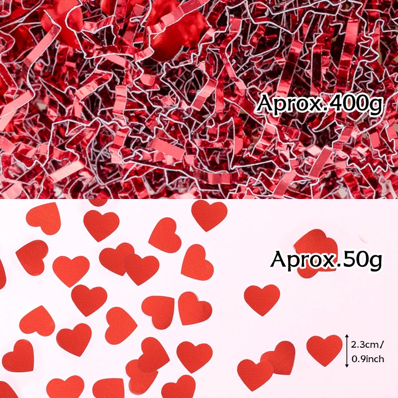 Jocomoni 1LB Valentine's Day Crinkle Cut Paper Shred Filler, Metallic Red Crinkle Cut Paper with Heart Confetti Shredded Paper Filler for Gift Wrapping Craft DIY Packaging Filling Party Supply - Image 2