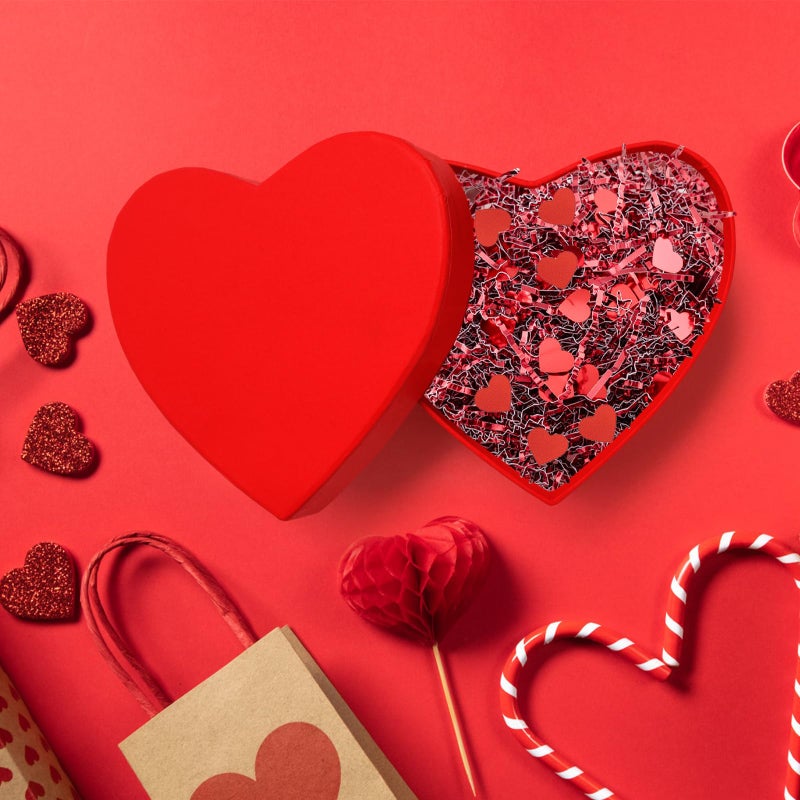 Jocomoni 1LB Valentine's Day Crinkle Cut Paper Shred Filler, Metallic Red Crinkle Cut Paper with Heart Confetti Shredded Paper Filler for Gift Wrapping Craft DIY Packaging Filling Party Supply - Image 5
