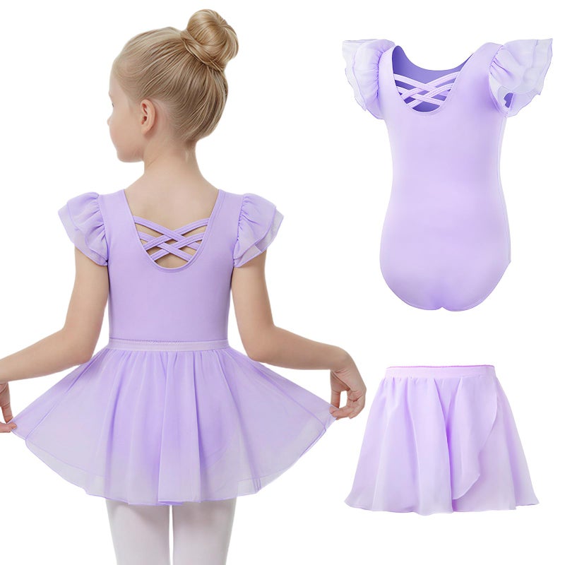 Gogokids 2 Pcs Ballet Leotards Dresses for Girls Crisscross Back Toddler Ballerina Outfit with Removable Skirt Combo 6-7 Years - Image 1